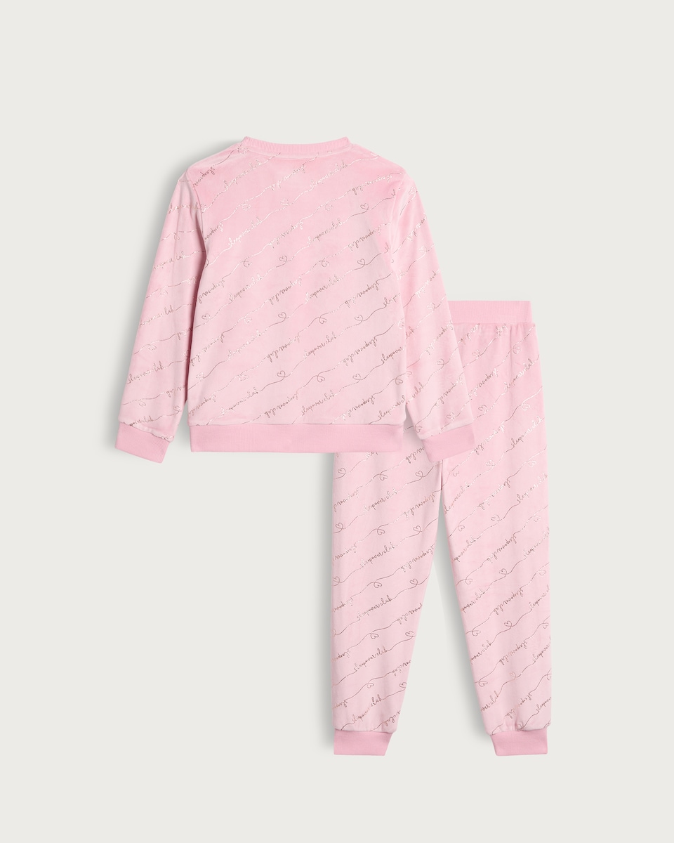 image 1 of F&F Girls Minky Foil Print Pyjama Set in Pink