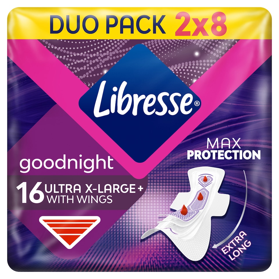 Libresse Ultra+ X-Large Goodnight szárnyas egészségügyi betét, éjszakai használatra 16 db 1. kép