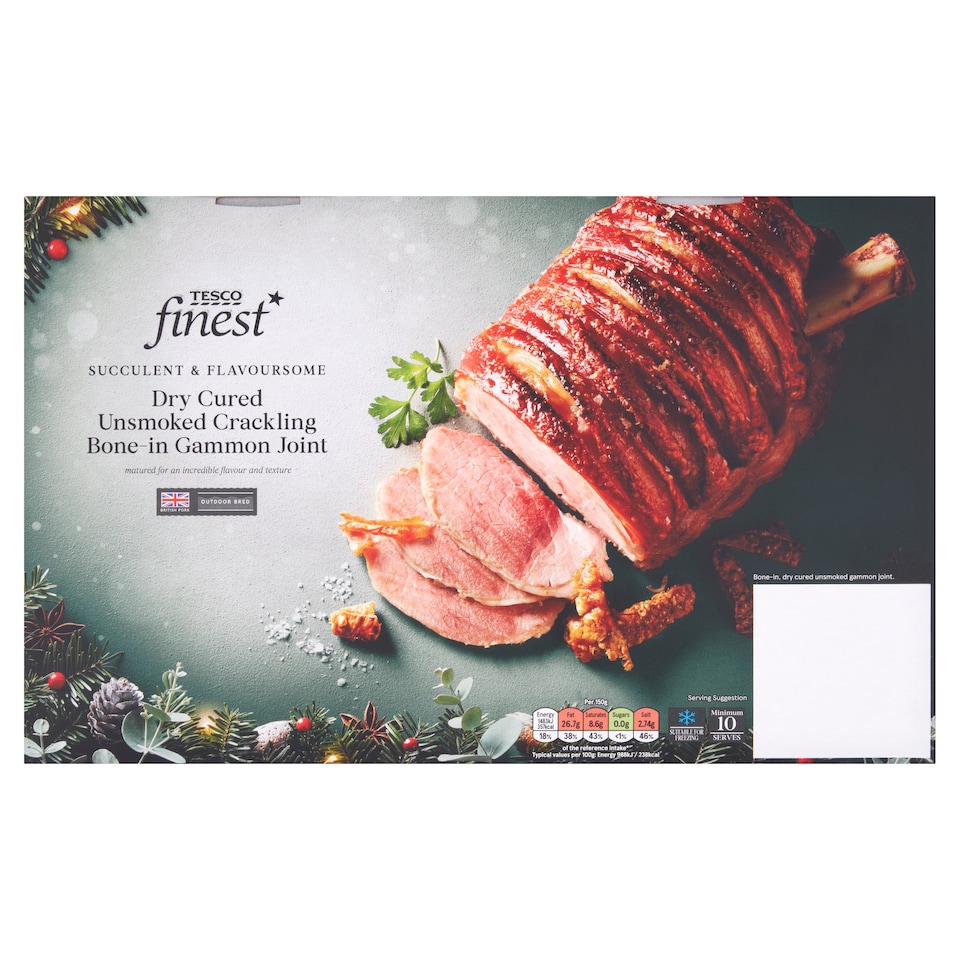Tesco Finest Dry Cured Unsmoked Crackling Bone In Gammon Joint 2.32.8kg Tesco Groceries