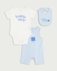 image 1 of F&F Baby 3-Piece Happy Vibes Bodysuit, Romper and Bib Set in Blue