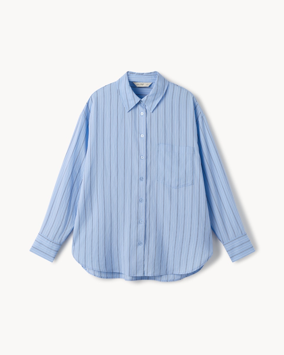 image 1 of F&F Striped Oversized Fit Shirt in Multi Blue