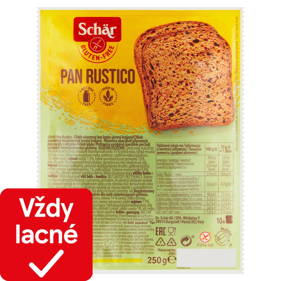 Schär Pan Rustico chlieb viaczrnný bezgluténový jemný krájaný 250 g