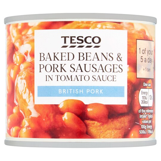 Tesco Baked Beans & Pork Sausages In Tomato Sauce 220G Tesco Groceries