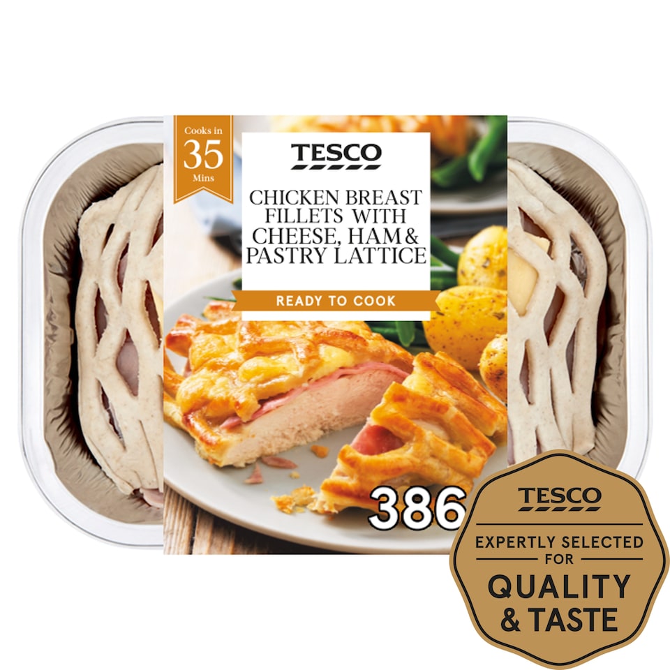 Tesco Cheese, Ham & Pastry Chicken Breasts 2 Pack 386G
