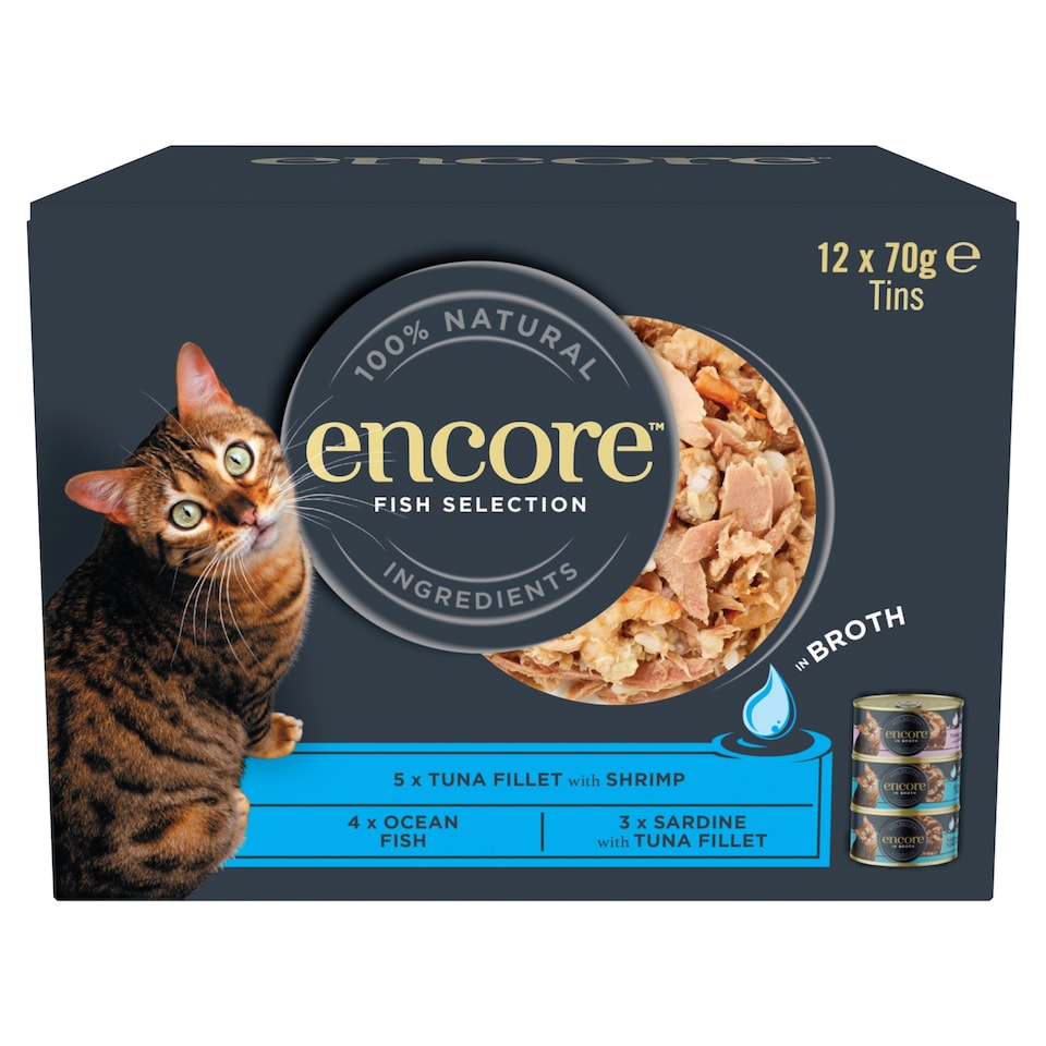 image 1 of Encore Natural Wet Cat Food Fish Selection in Broth Tins 12 x 70g