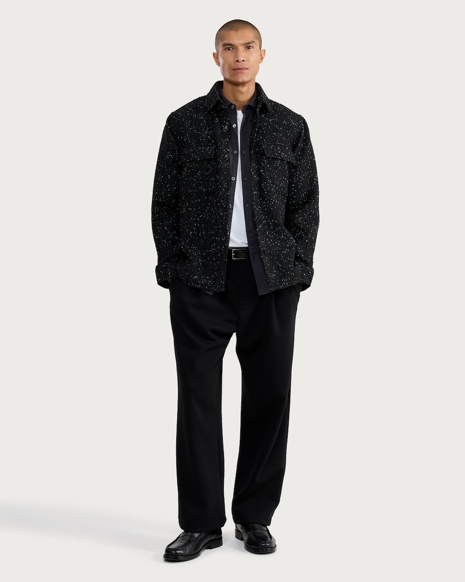 image 1 of F&F Herringbone Textured Button Up Shacket in Black