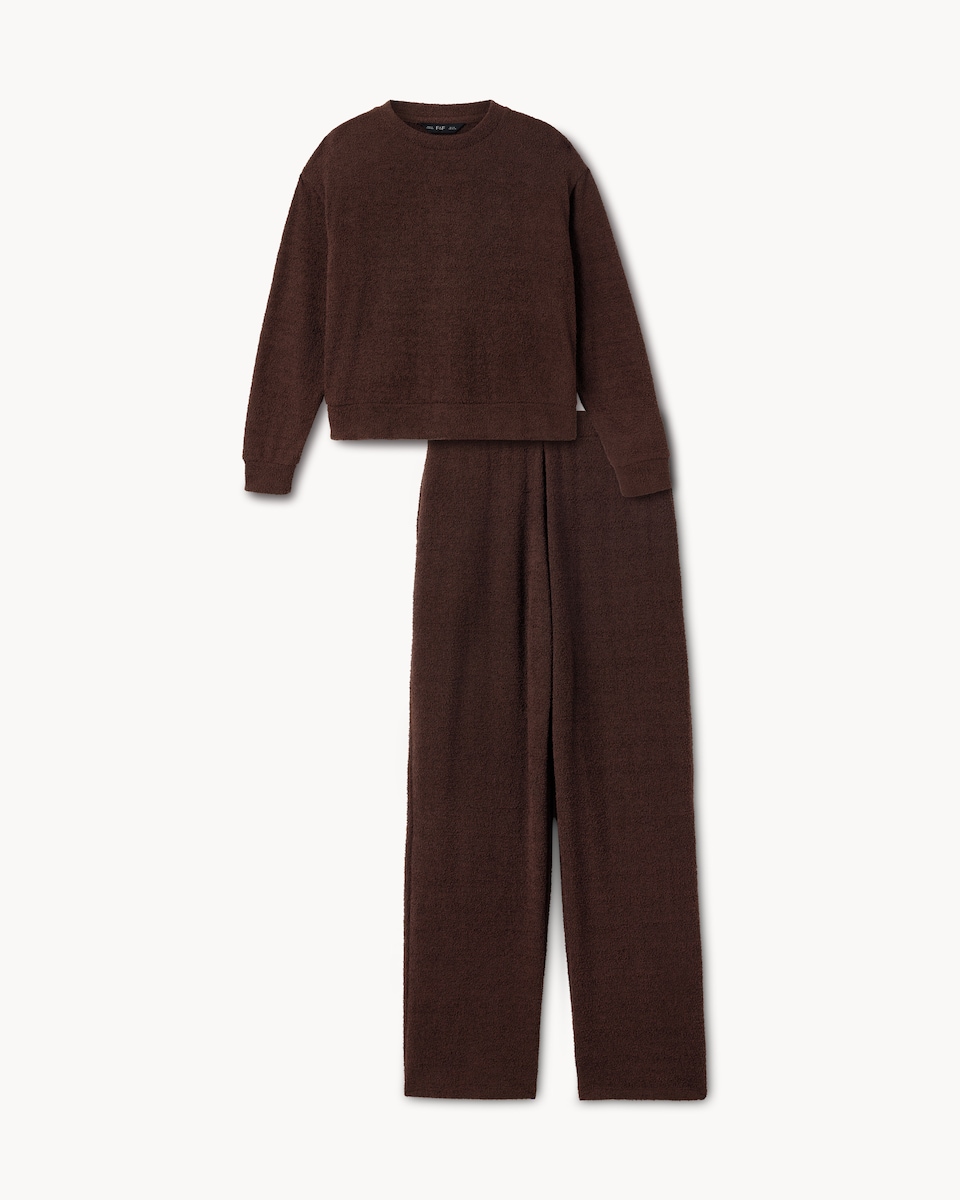image 1 of F&F Textured Pyjama Set in Chocolate