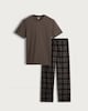 image 5 of F&F Check Print Fleece Bottom Pyjama Set in Brown