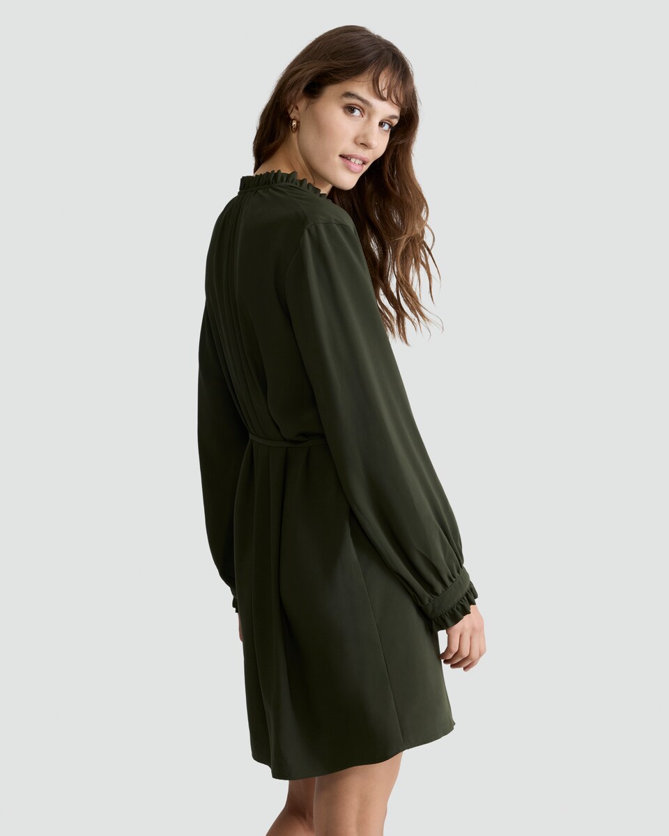 image 1 of F&F Ruffle Trim Tie Waist Dress in Khaki