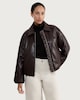 image 1 of F&F Faux Leather Bubble Hem Zip Up Jacket in Brown