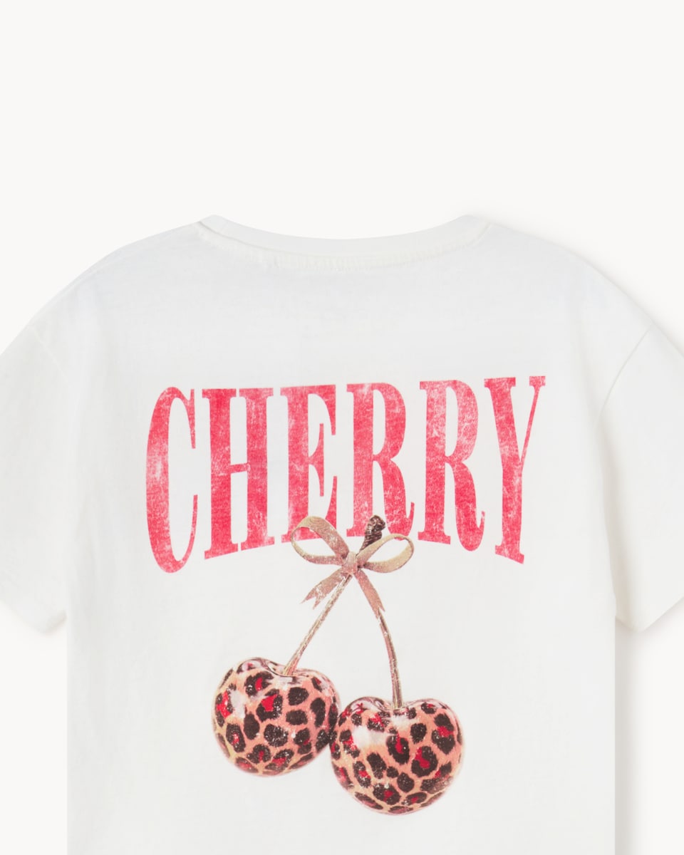 image 1 of F&F Girls Pure Cotton Cherry Oversized Fit T-Shirt in Cream