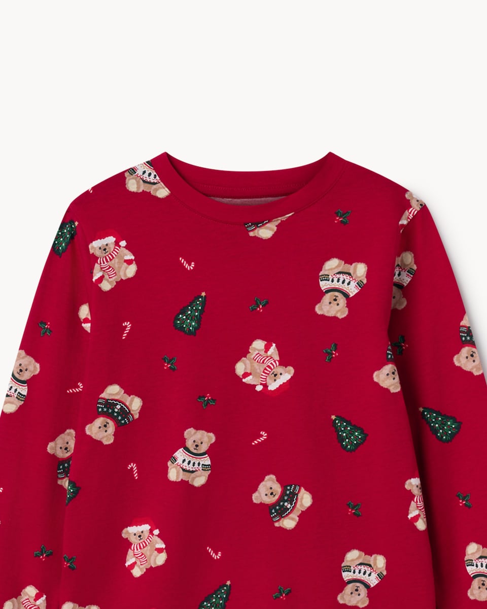 image 1 of Christmas Kids Pure Cotton Festive Bear Matching Family Pyjama Set in Red