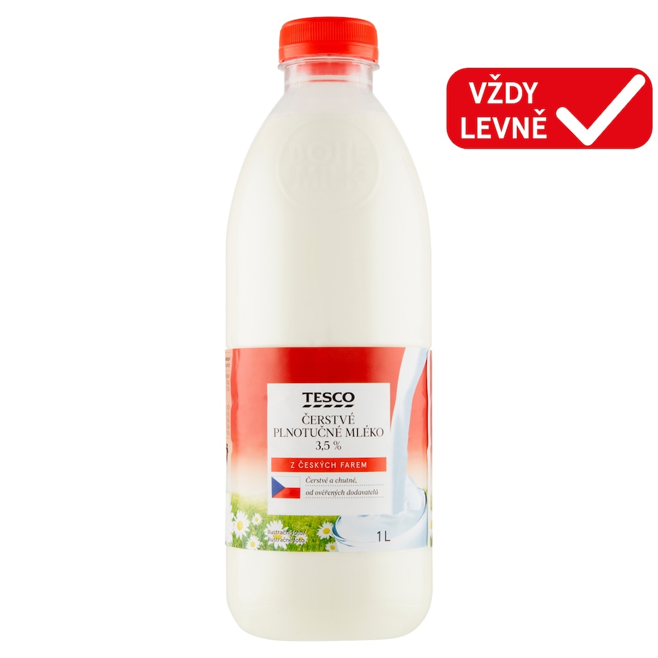 Tesco Čerstvé plnotučné mléko 3,5 % 1l