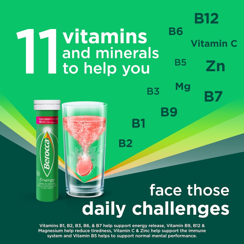 image 1 of Berocca Mixed Berries Effervescent Vitamin Energy Tablets 15s