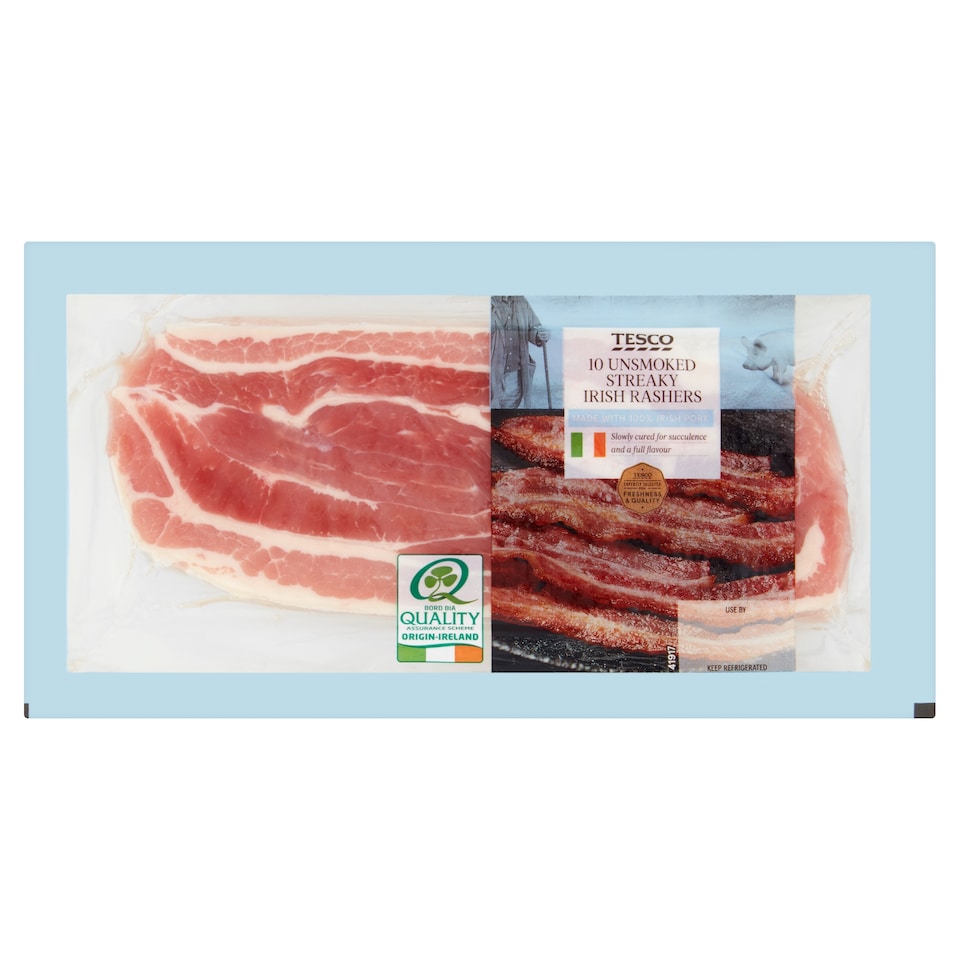 Tesco Irish Unsmoked Streaky Rashers 253G