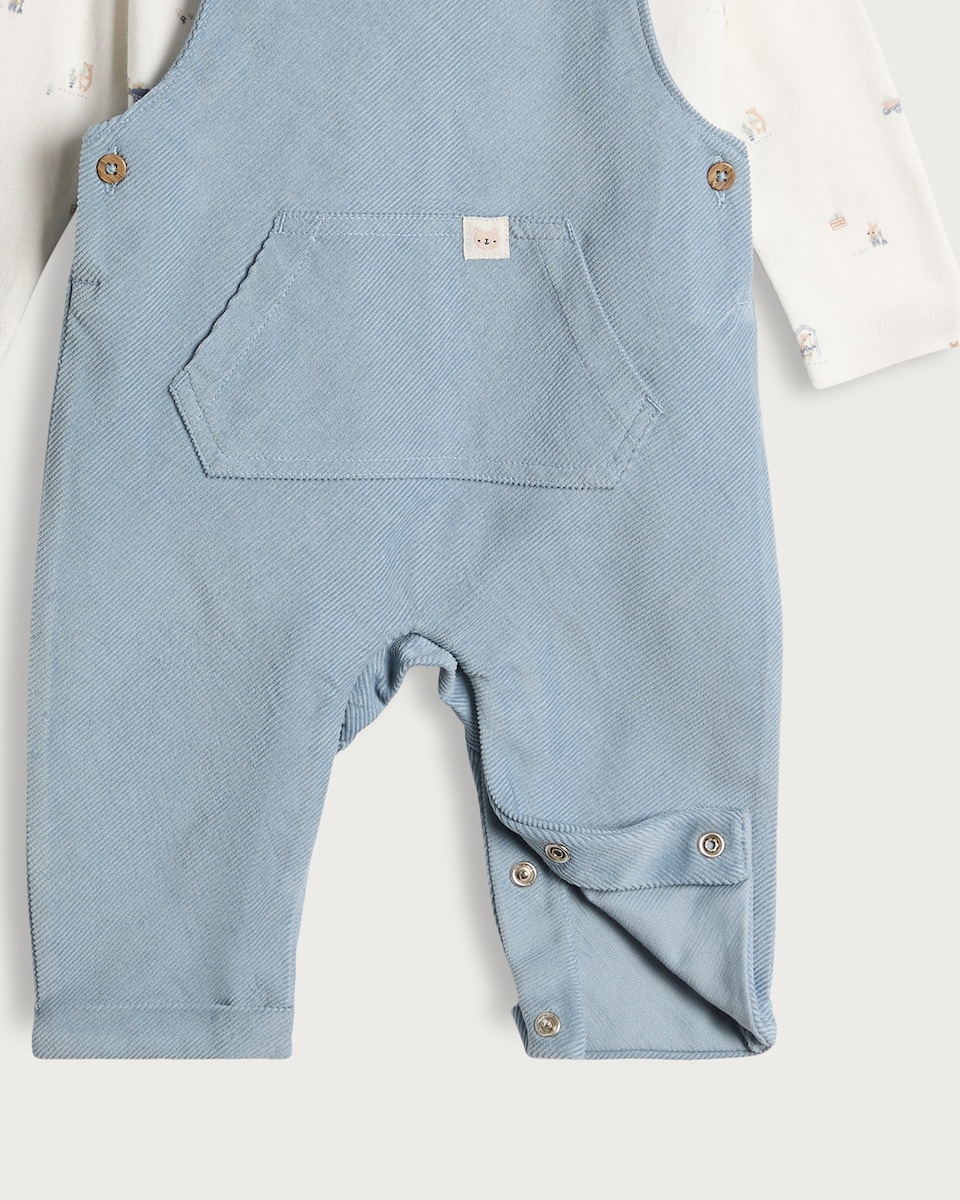 image 1 of F&F Baby 2-Piece Pure Cotton Dungarees and Bodysuit Set in Multi