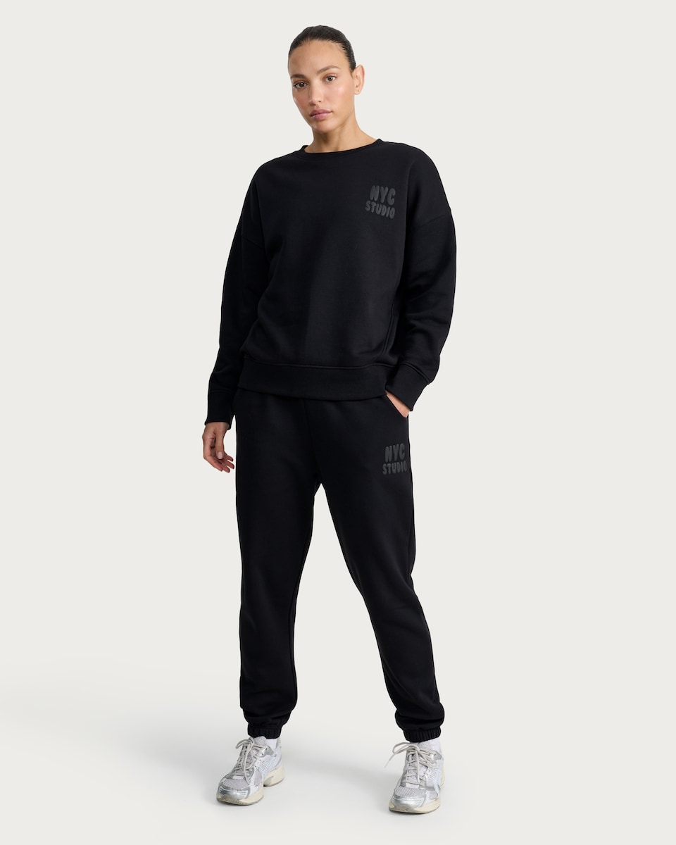 image 1 of F&F Active Cotton Rich NYC Studio Slogan Sweatshirt in Purple