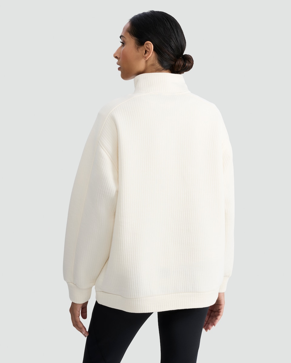 image 1 of F&F Active Pure Cotton Ribbed Half Zip Sweatshirt in Cream