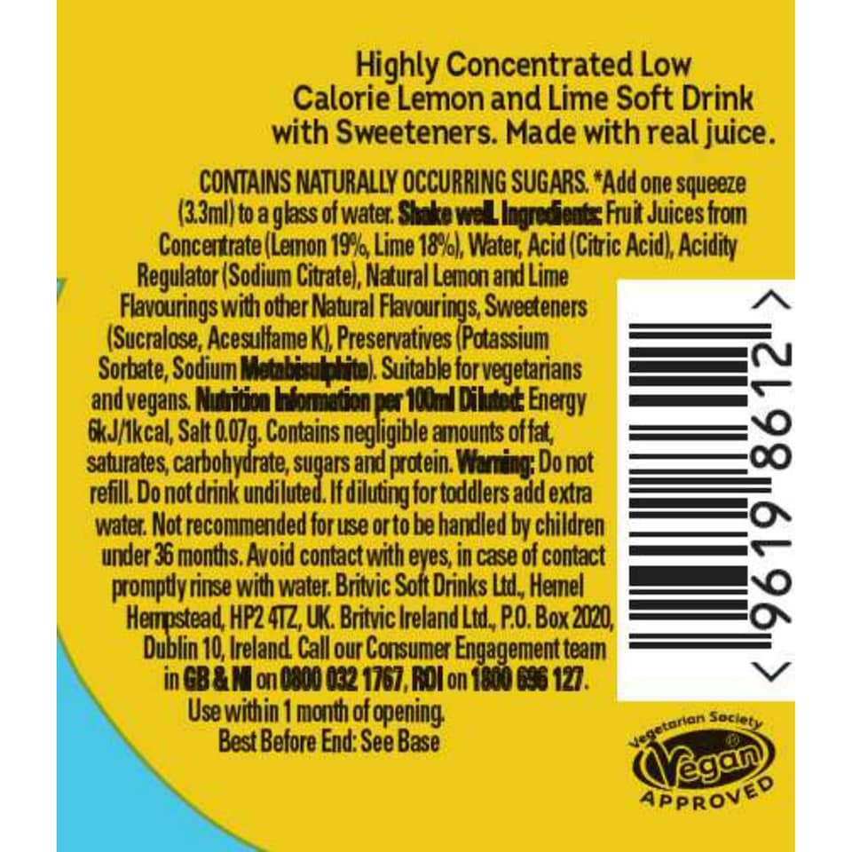 image 1 of Robinsons Mini Lemon & Lime No Added Sugar Squash 66Ml