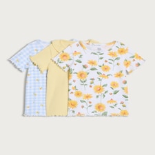 F&F Baby 3-Pack Cotton Rich Ribbed Sunflower Print T-Shirts in Yellow