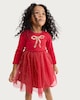 image 1 of F&F Girls Cotton Rich Sequin Bow Tulle Skirt Dress in Red