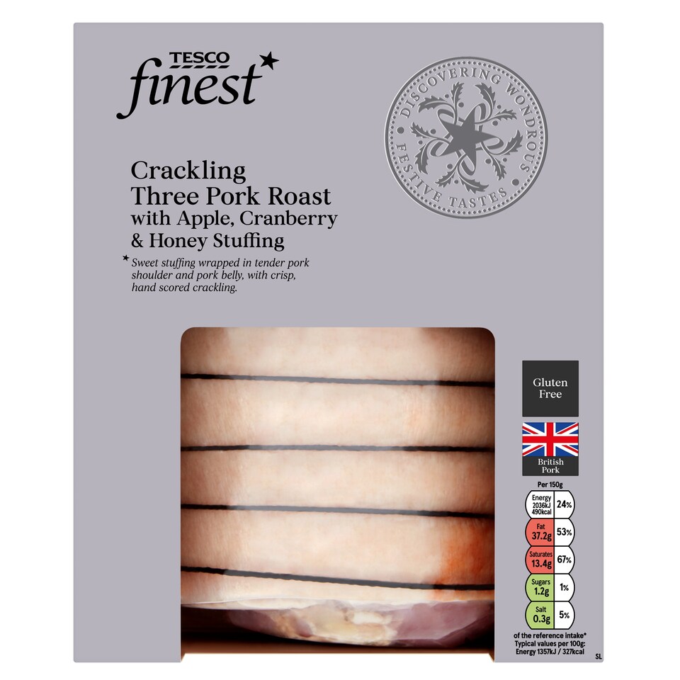 Tesco Finest Crackling Pork Roast with Apple, Cranberry & Honey Stuffing 1.5kg - 1.8kg Serves 6