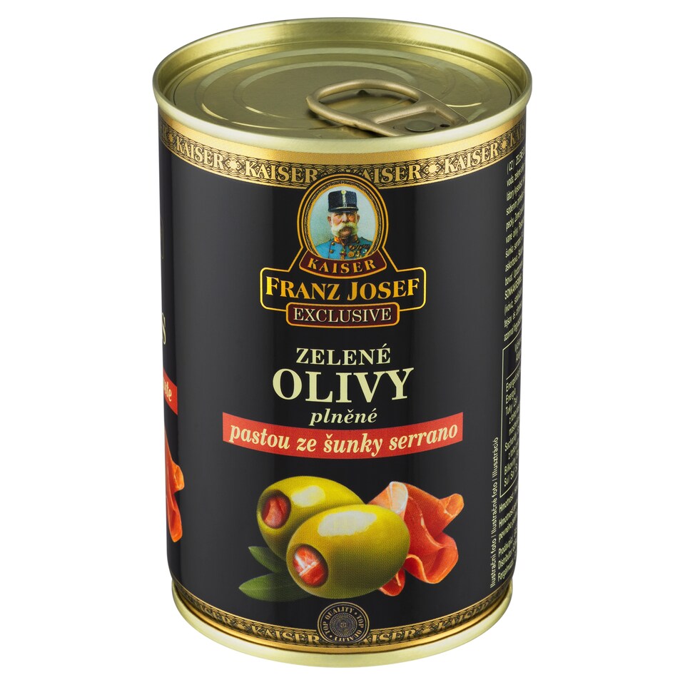 Franz Josef Kaiser Exclusive Zelené olivy plněné pastou ze šunky serrano 300g