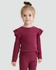 image 3 of F&F Girls 2-Pack Cotton Rich Frill Sleeved Tops in Burgundy