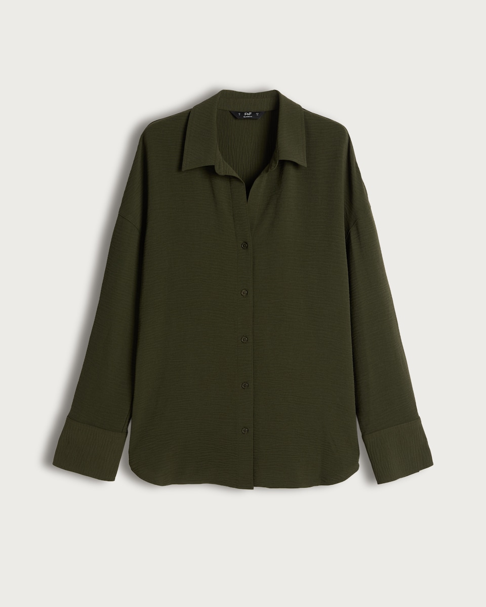 image 1 of F&F Button Up Long Sleeved Co-ord Shirt in Olive