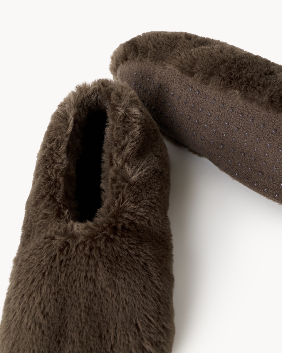 image 1 of F&F Faux Fur Slipper Socks in Brown