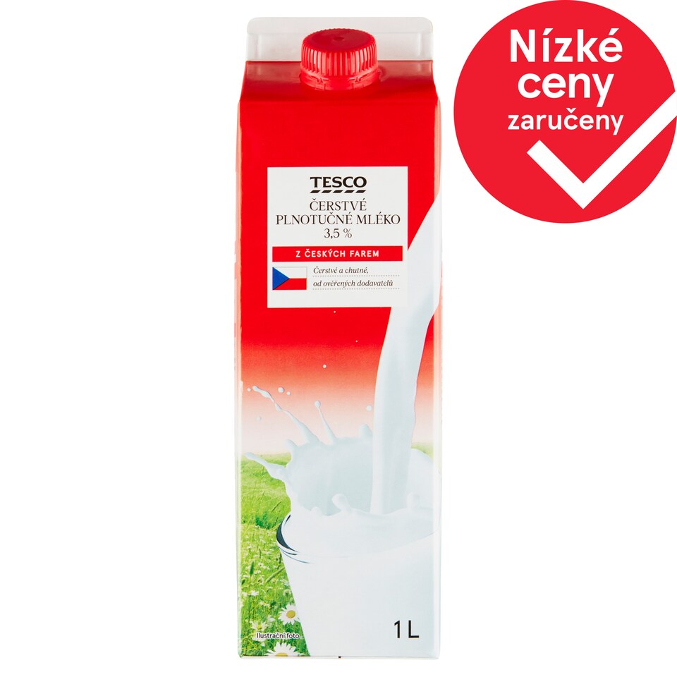 Tesco Čerstvé plnotučné mléko 3,5% 1l