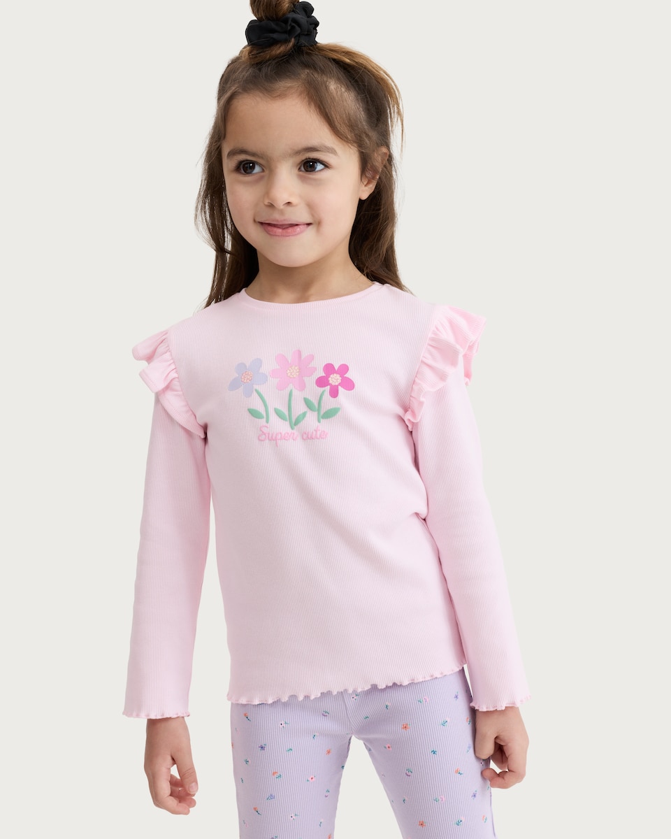 image 1 of F&F Girls 3-Pack Cotton Rich Ruffle Detail Long Sleeved Tops in Multi Pink