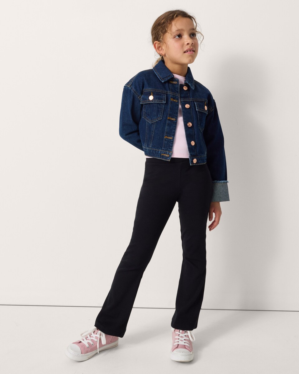 image 1 of F&F Girls 5-Pack Cotton Rich Flared Leggings in Black
