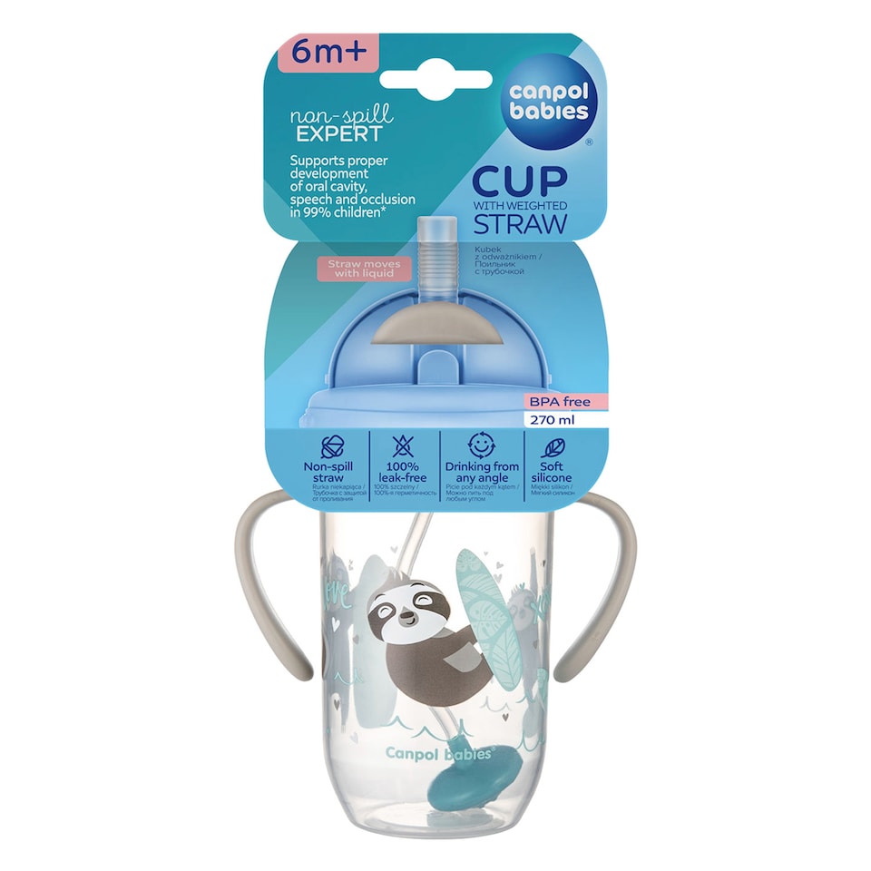 Canpol babies Non-spill cup with straw and weight EXOTIC ANIMALS 270ml gray