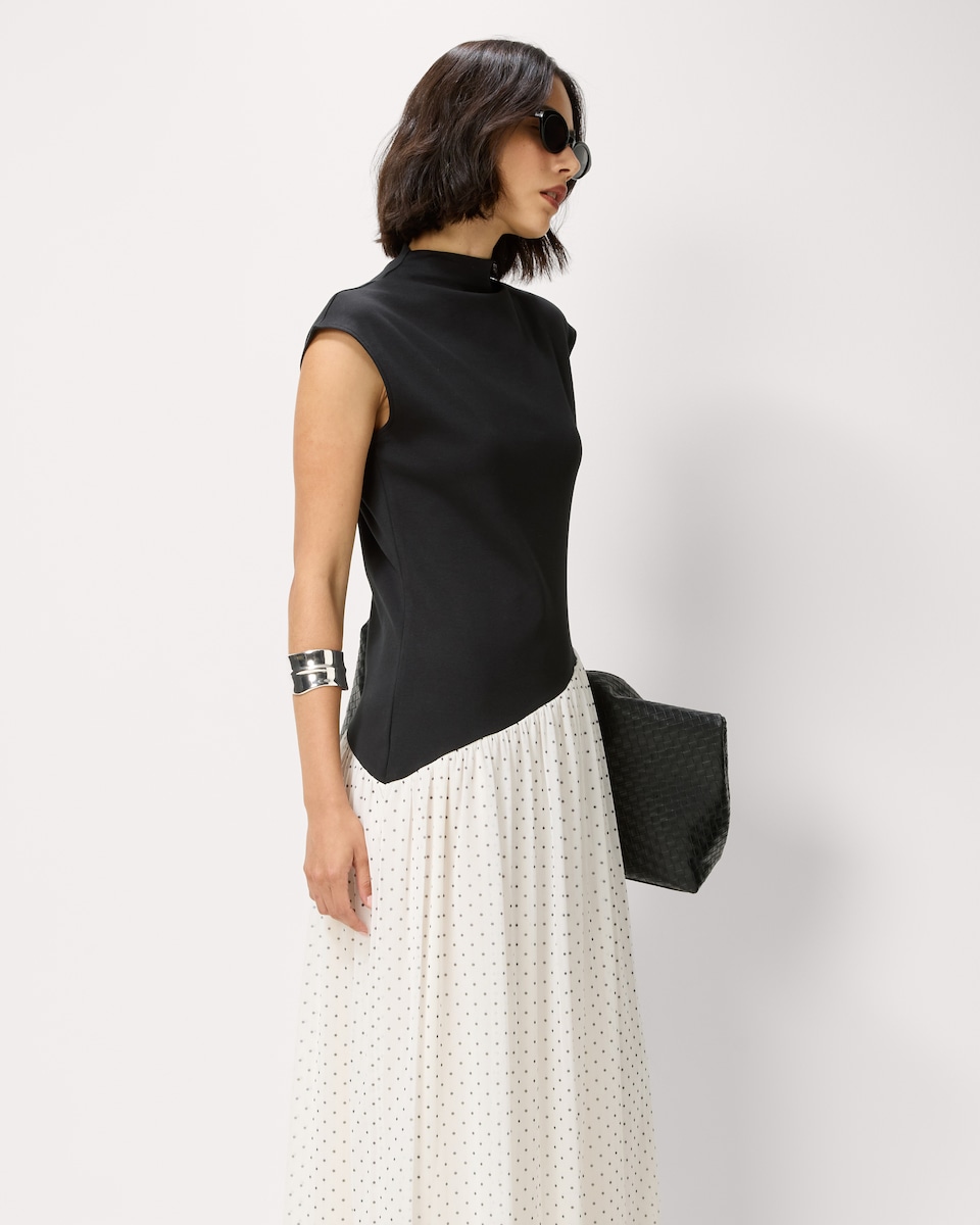 image 1 of F&F Cotton Rich Polka Dot Midi Dress in Multi Black