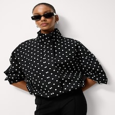 F&F Pure Cotton Polka Dot Funnel Neck Track Jacket in Black