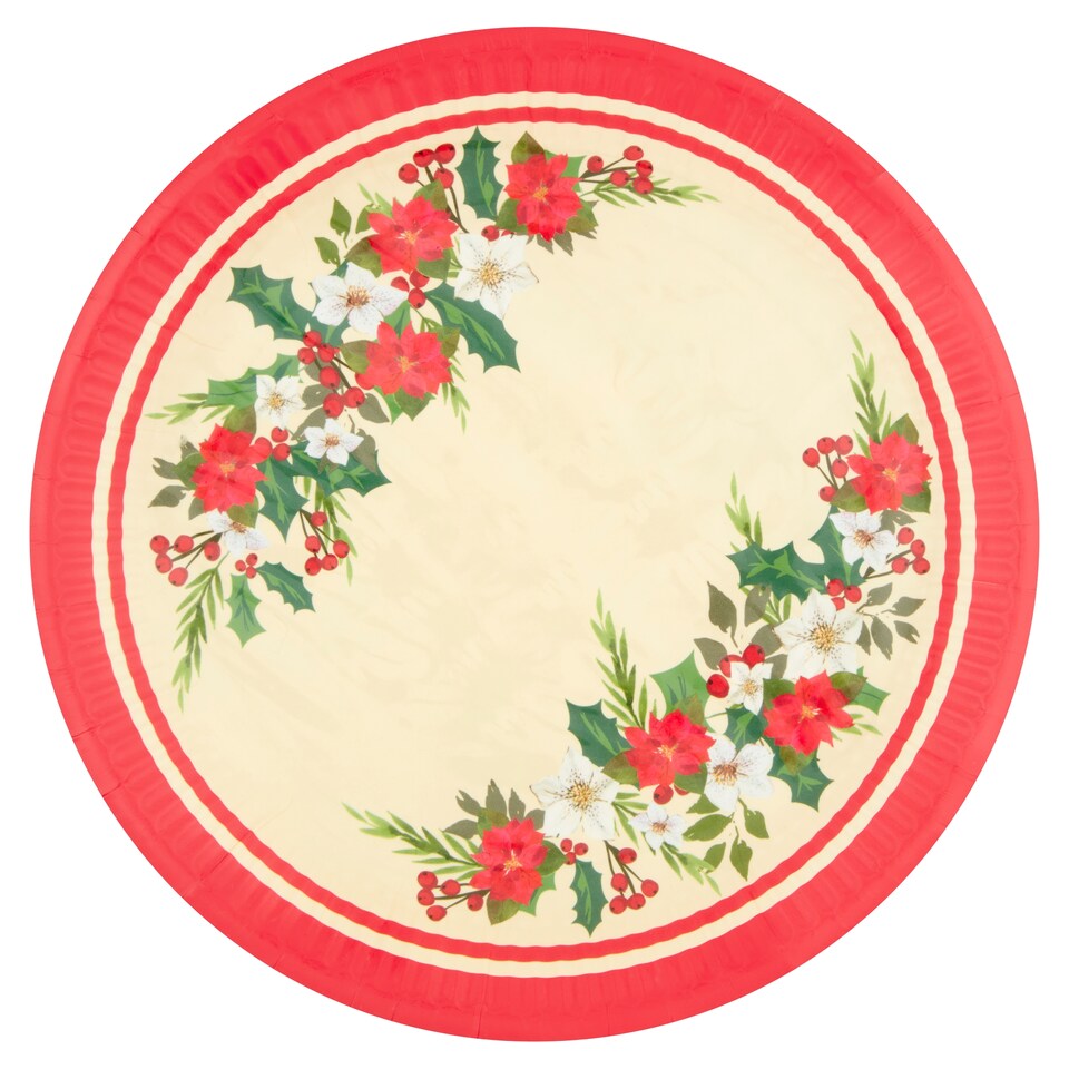 Tesco Christmas Poinsettia Plate 23Cm 8 Pack
