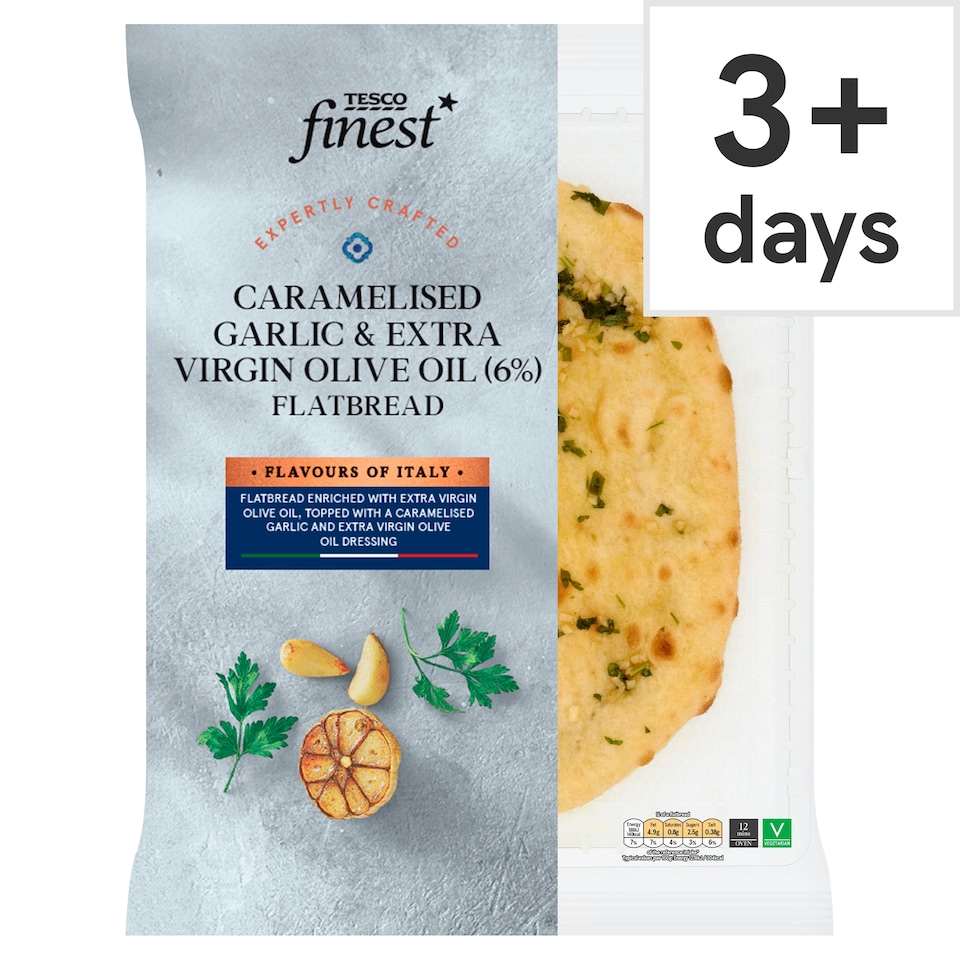 Tesco Finest Caramelised Garlic & Extra virgin Olive Oil Flatbread 205g