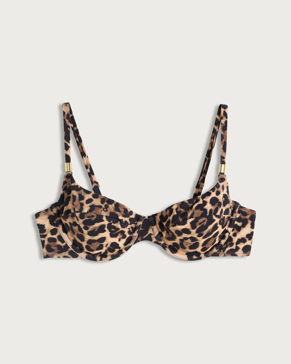 image 1 of F&F Leopard Print Wired Bikini Top in Multi Brown