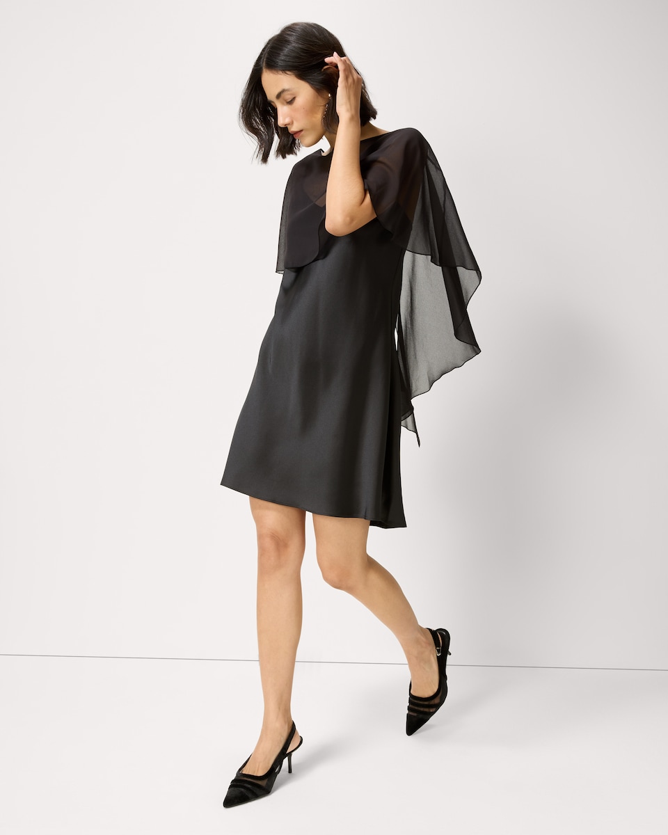 image 1 of F&F Satin Cape Mini Dress in Black