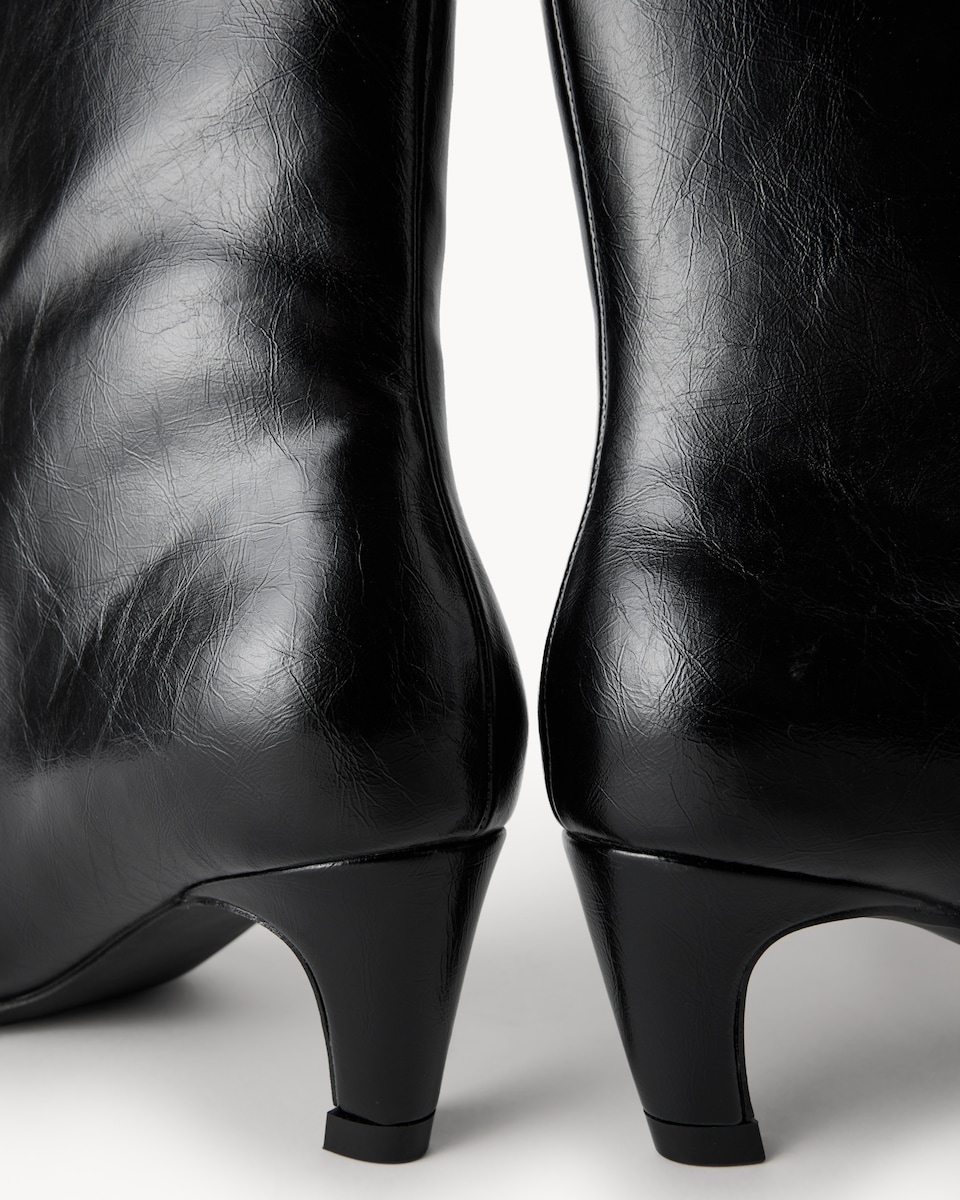 image 1 of SACHA Faux Leather Kitten Heel Ankle Boots in Black