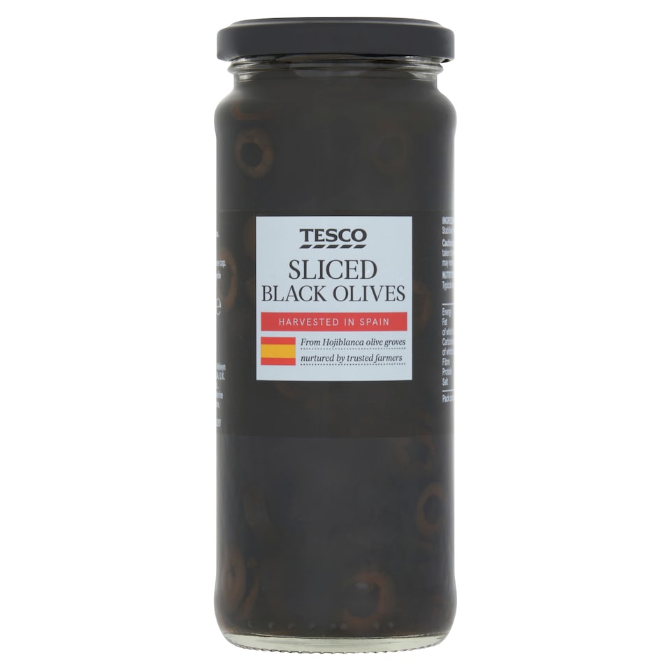 Tesco Sliced Black Olives In Brine 340G