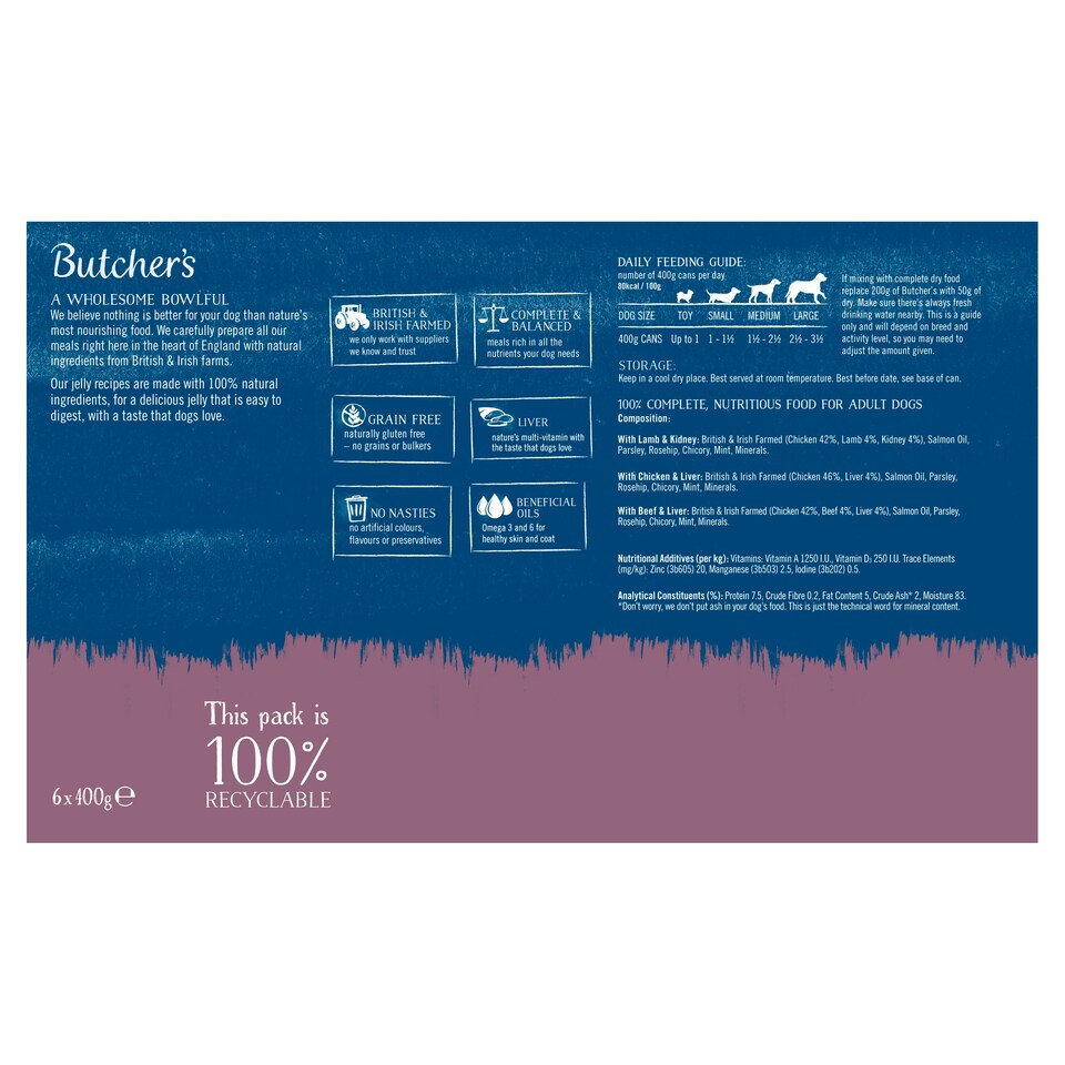 image 1 of Butcher's Recipe In Jelly Dog Food Tins 6x400g