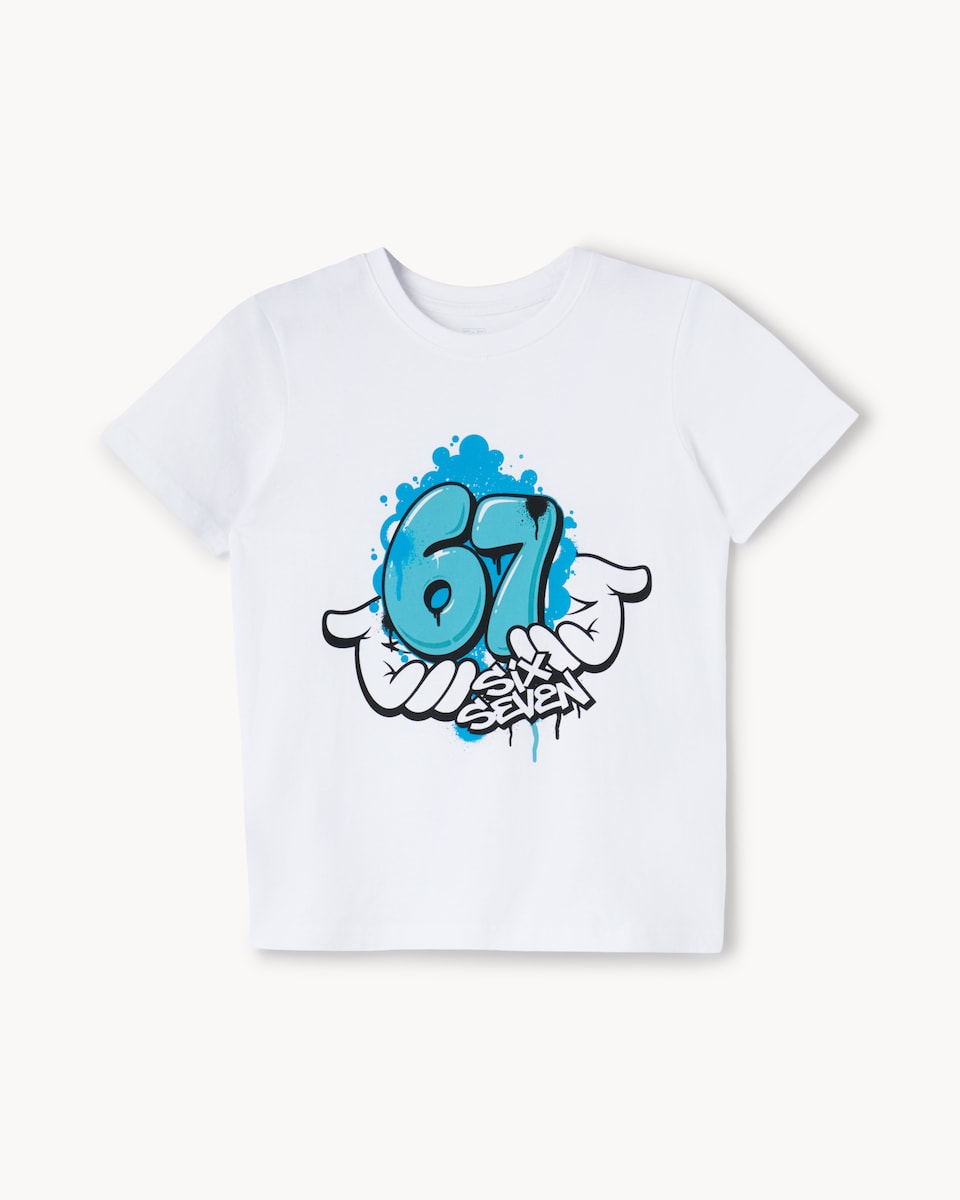 image 1 of F&F Boys Pure Cotton Six Seven T-Shirt in White