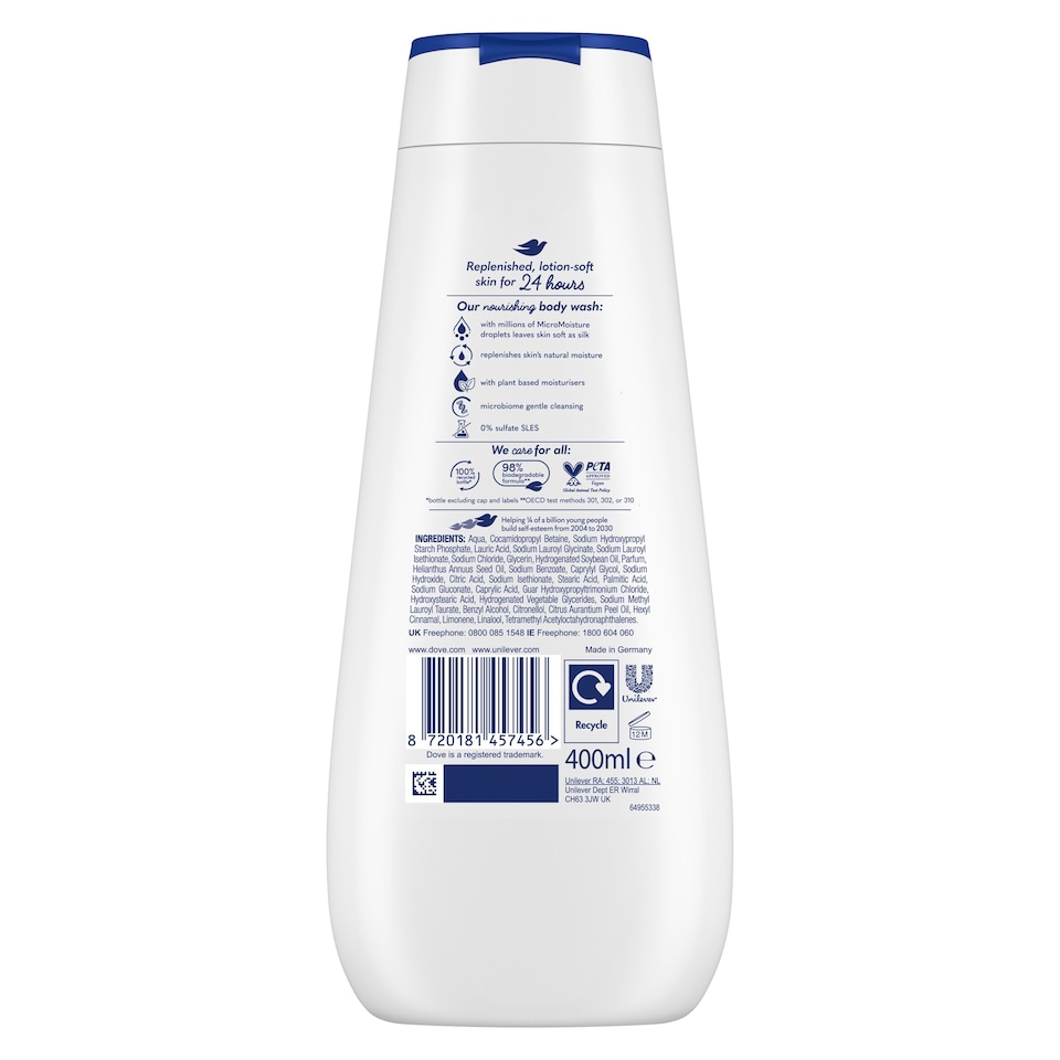 image 1 of Dove Deeply Nourishing 24hr Moisturisation Advanced Care Body Wash Shower Gel 400ml