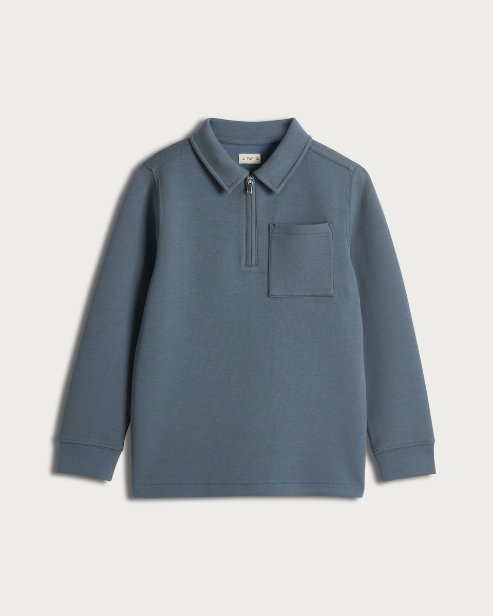 image 1 of F&F Boys Half Zip Polo Sweatshirt in Blue