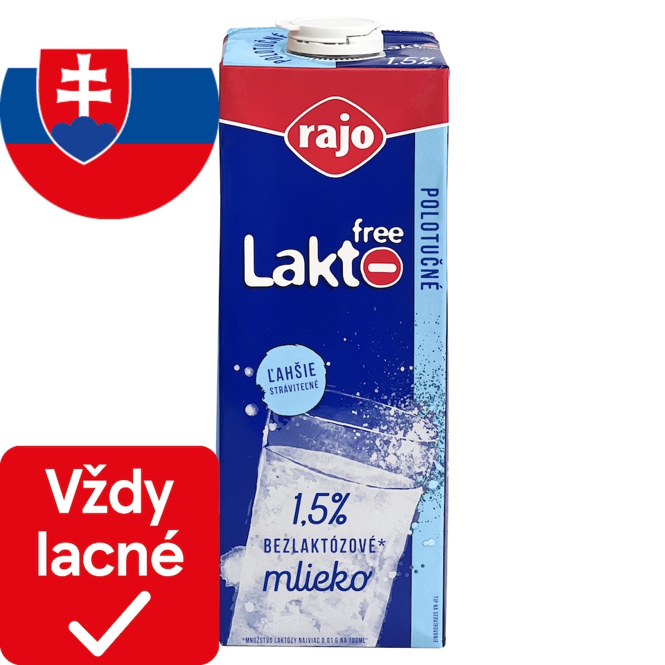 Rajo Lakto Free Mlieko polotučné 1,5% 1 l