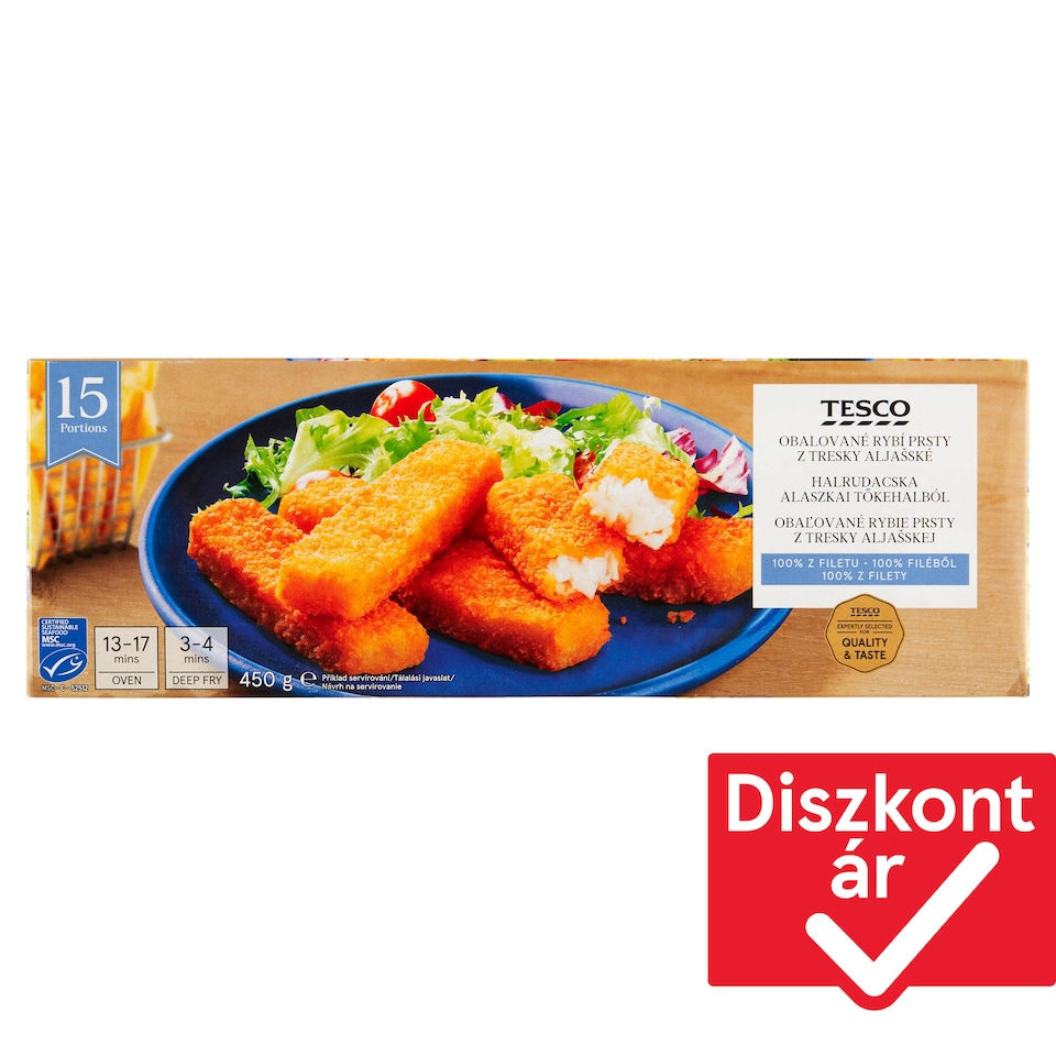 Tesco gyorsfagyasztott halrudacska alaszkai tőkehalból 450 g