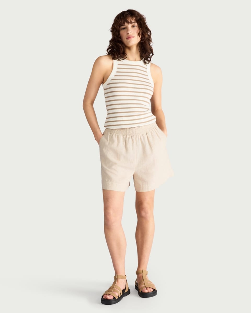 image 1 of F&F Linen Rich Shorts in Beige