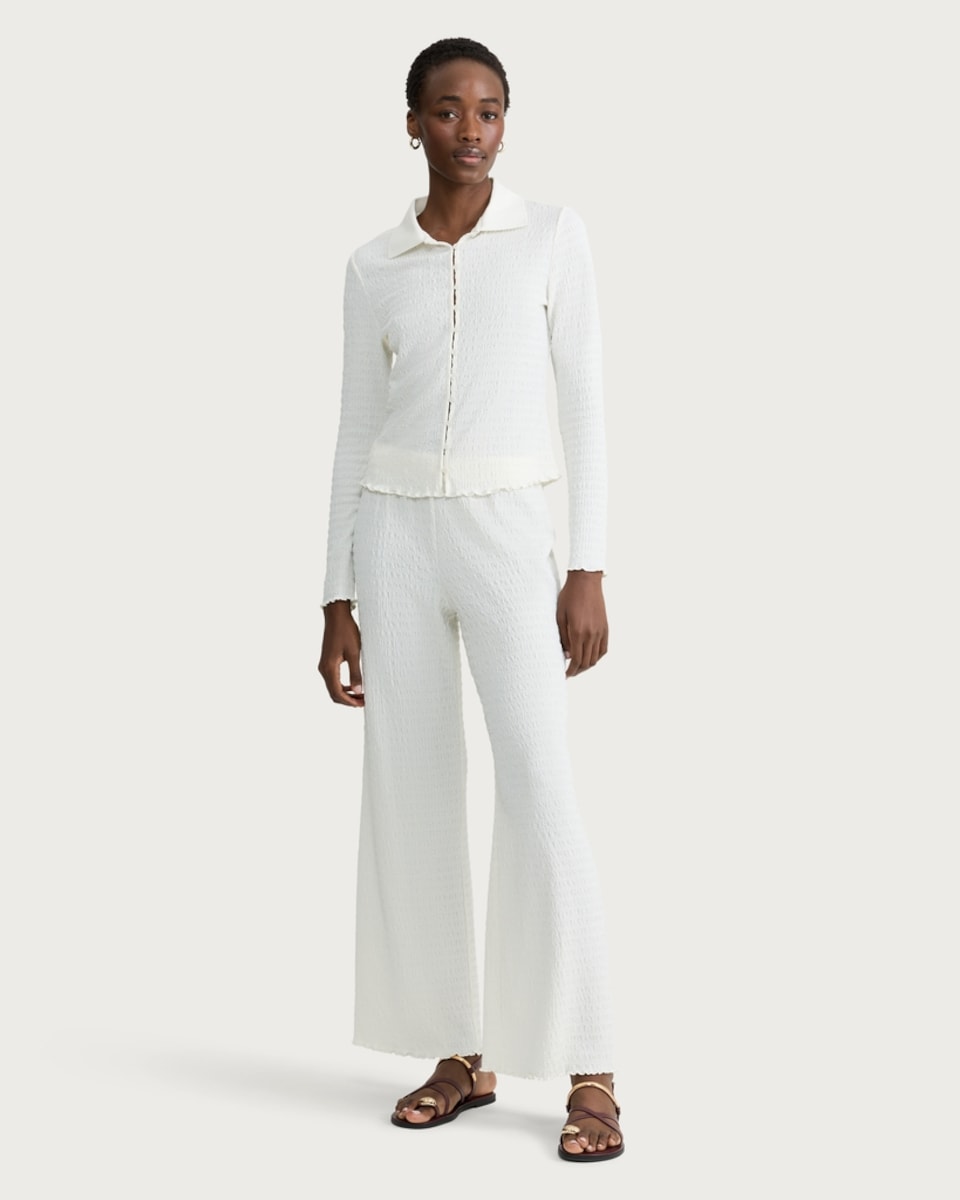 image 1 of F&F Crinkle Textured Wide Leg Co-ord Trousers in Cream